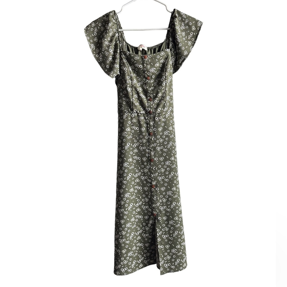 Olive green flower dress